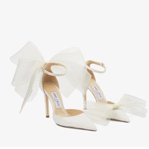 JIMMY CHOO Averly 100 bow-trimmed pumps bridal heels